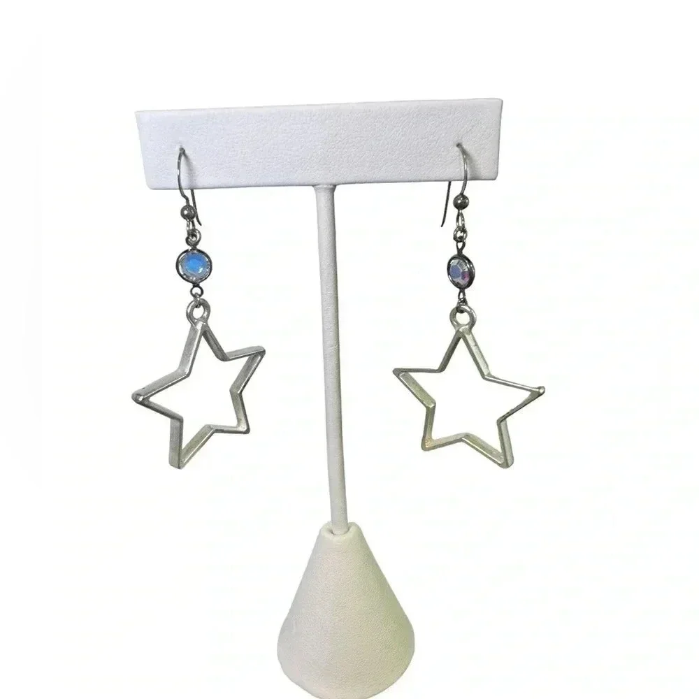 2” Handmade Western Star Cutout dangled silver Earrings